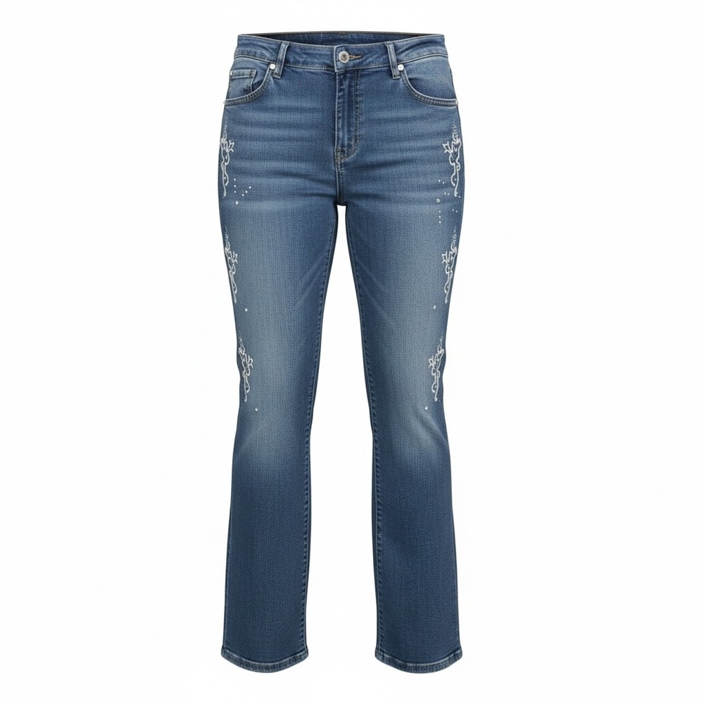 Elite Jeans Womens Blue Embroidered Studded Rhinestone Straight Leg Jeans 12